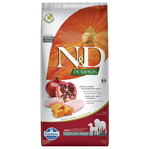 N&D DOG ADULT MED & MAXI PUMPKIN 12KG
