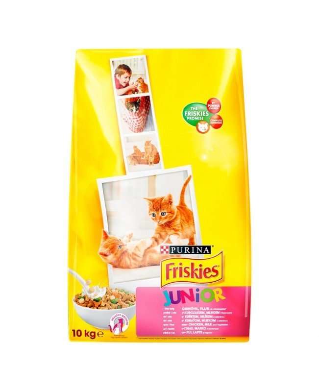 FRISKIES PURINA FRISKIES JUNIOR - СУХА ХРАНА С ПИЛЕ И МОРКОВИ ЗА ПОДРАСТВАЩИ КОТЕНЦА 10КГ.