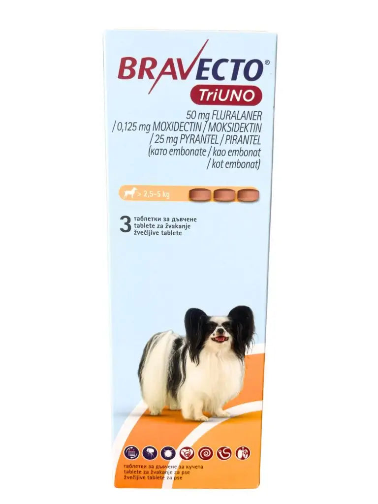 Bravecto TriUNO от 2.5кг до 5кг - комбинирана противопаразитна таблетка